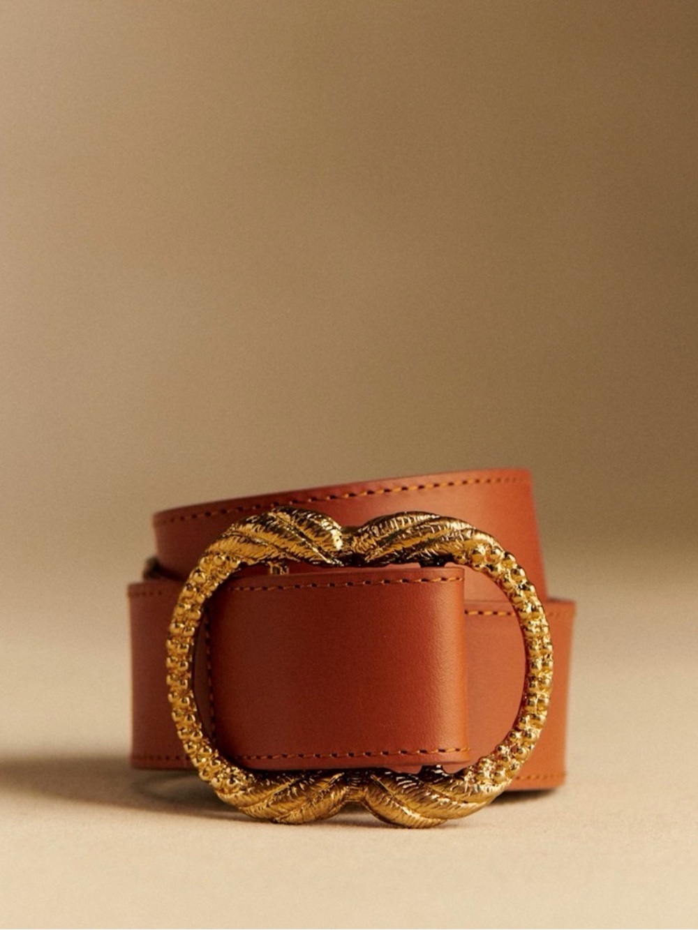 Sézane Artemis Women's Tan Leather Belt with Decorative Gold Buckle